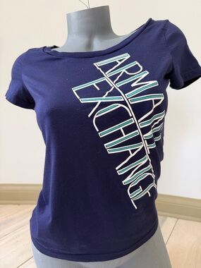 Armani Exchange Women's Navy Tee with Diagonal Logo S